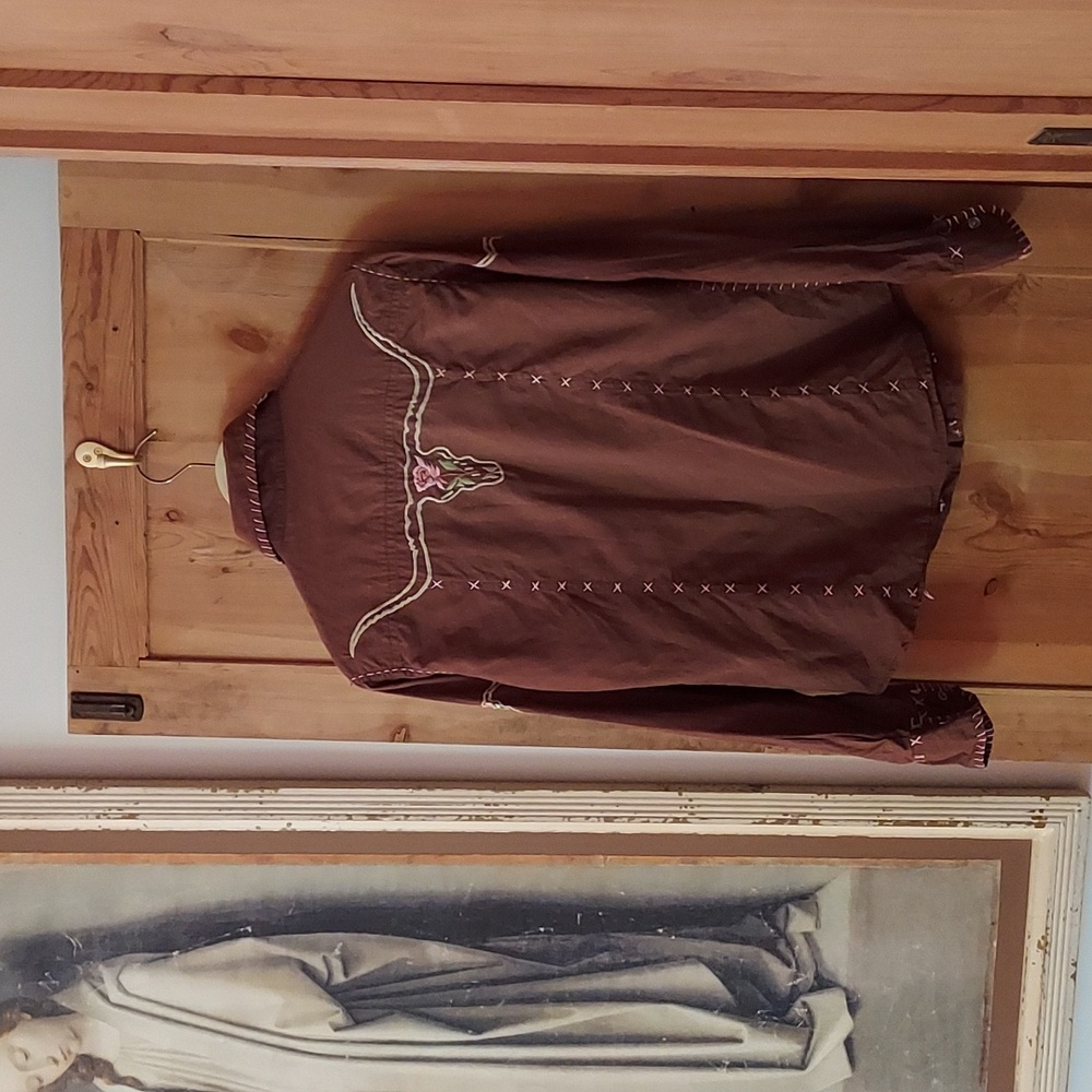 Martini Ranch Cowgirl Steer Embroidered Snap Button Long Sleeve Small